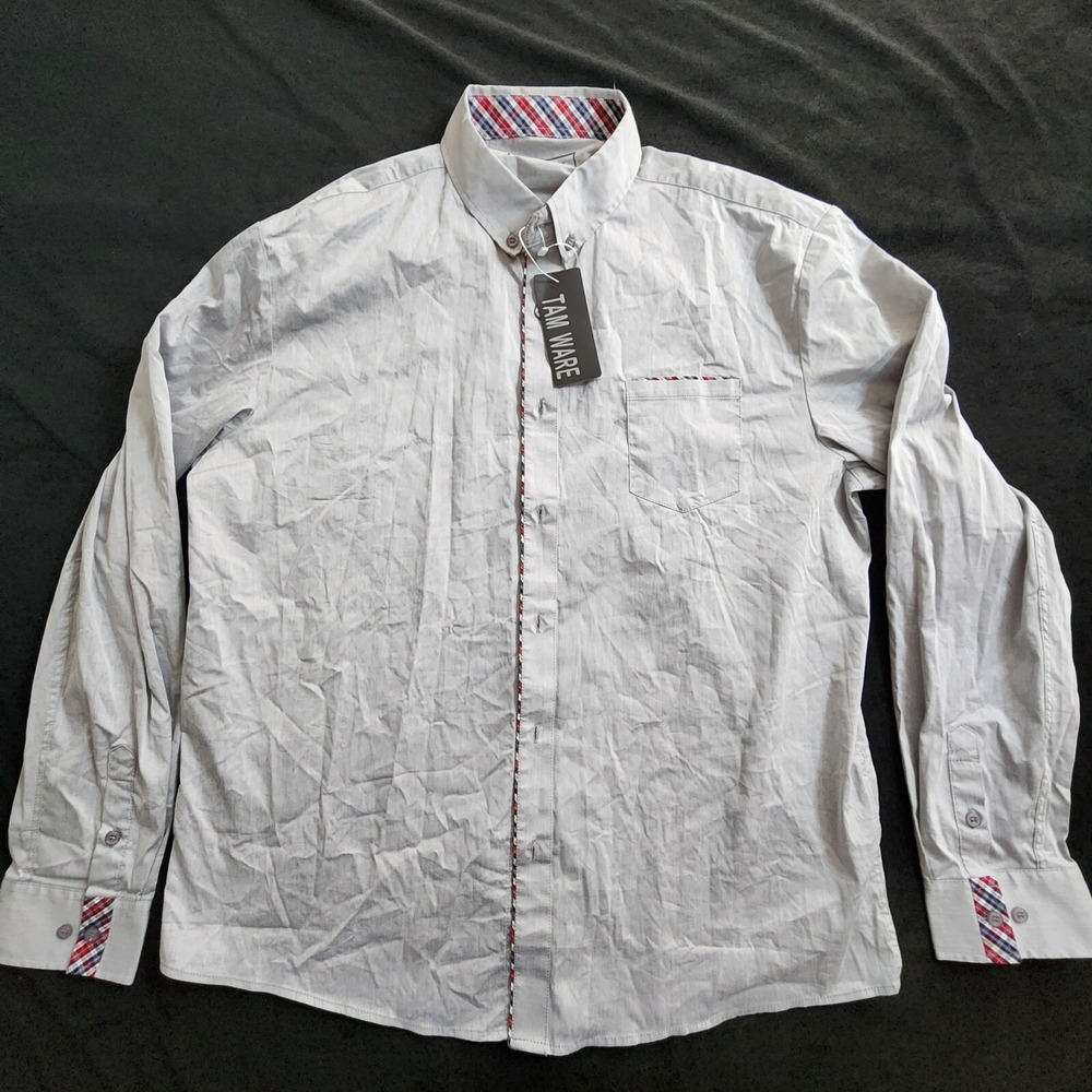 Tam Ware Gray Long Sleeve Dress Shirt Men's 2XL